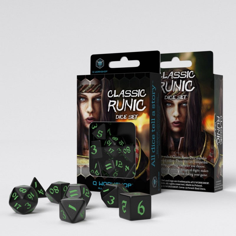 Q Workshop SCLR02 Classic Runic Black & green Dice Set (9003913969901)
