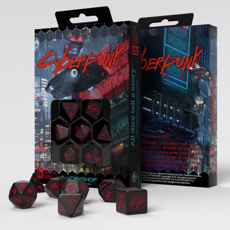 Q Workshop SCPU01 Cyberpunk Red Dice Set Blood over Chrome (9003914166509)