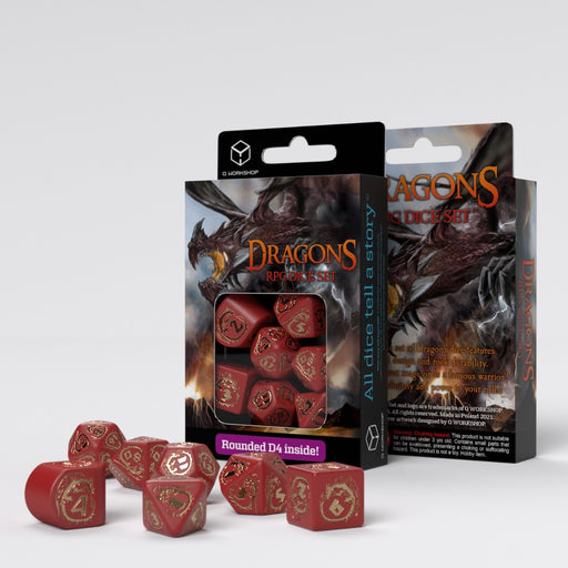Q Workshop RDRA08 Dragons Modern Dice Set: Ruby (9003915149549)