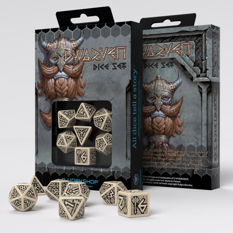Q Workshop SDWA01 Dwarven Beige & black Dice Set (9003911512301)