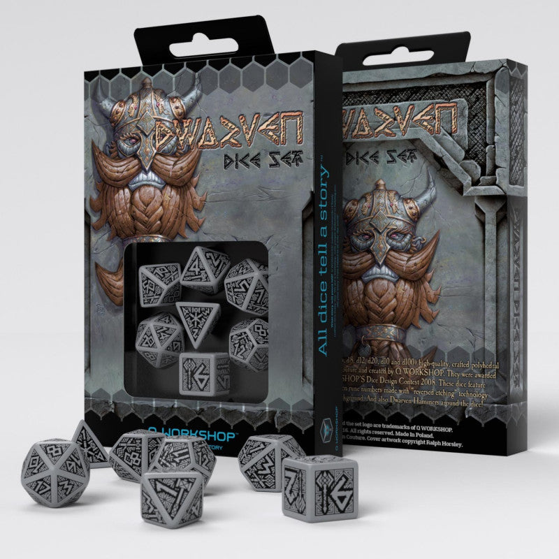 Q Workshop SDWA03 Dwarven Gray & black Dice Set (9003911479533)