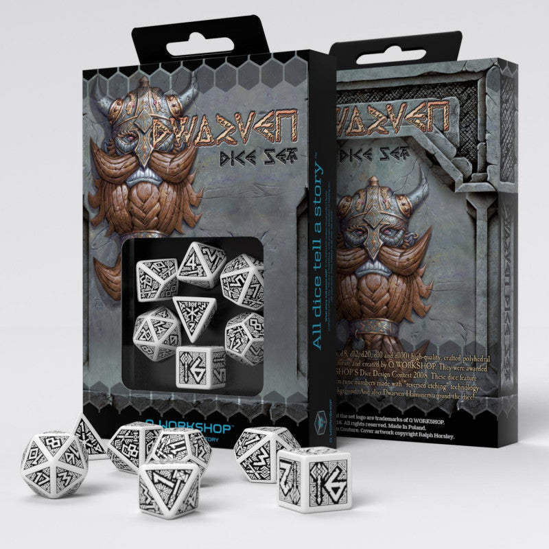 Q Workshop SDWA02 Dwarven White & black Dice Set (9003911446765)