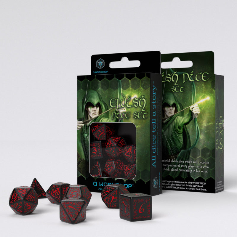 Q Workshop SELV06 Elvish Black & red Dice Set (9003919278317)