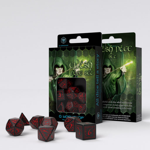 Q Workshop SELV06 Elvish Black & red Dice Set (9003919278317)