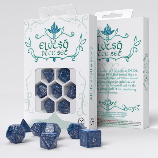 Q Workshop SELV10 Elvish Cobalt & Silver Dice Set (9003916919021)