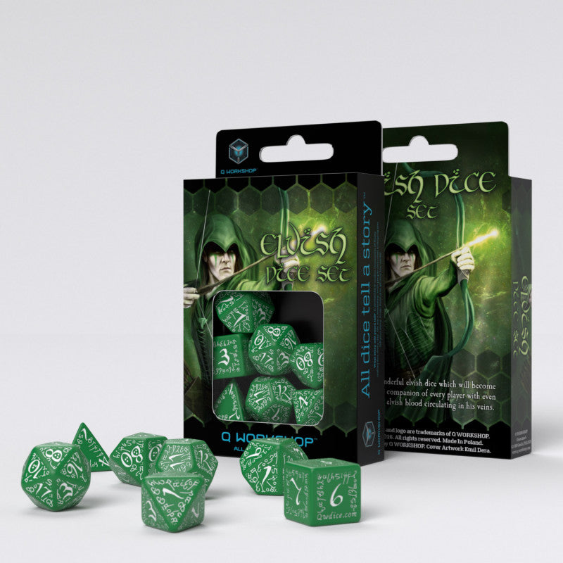 Q Workshop SELV03 Elvish Green & white Dice Set (9003919409389)