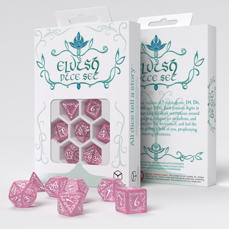 Q Workshop SELV11 Elvish Shimmering pink & White Dice Set (9003916886253)