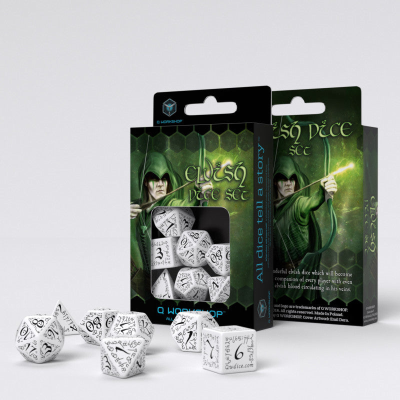 Q Workshop SELV02 Elvish White & black Dice Set (9003919245549)