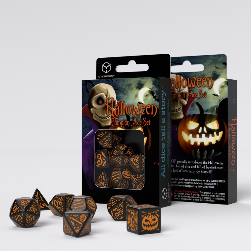 Q Workshop SHAP01 Halloween Pumpkin Black & orange Dice Set (9003913642221)