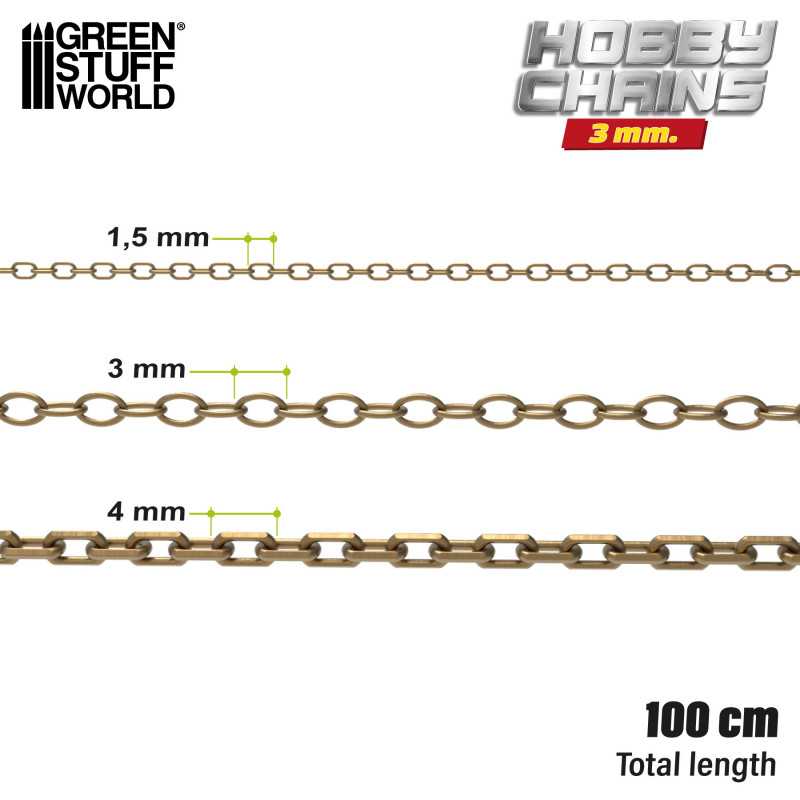 Green Stuff World 1041 Hobby Chain 3mm Antique Bronze (1 meter) (9080478367981)