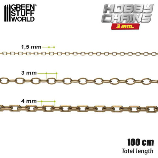Green Stuff World 1041 Hobby Chain 3mm Antique Bronze (1 meter) (9080478367981)
