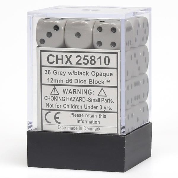 Chessex 25810 Opaque 12mm d6 Dark Grey/black Dice Block (36 dice) (9003721031917)
