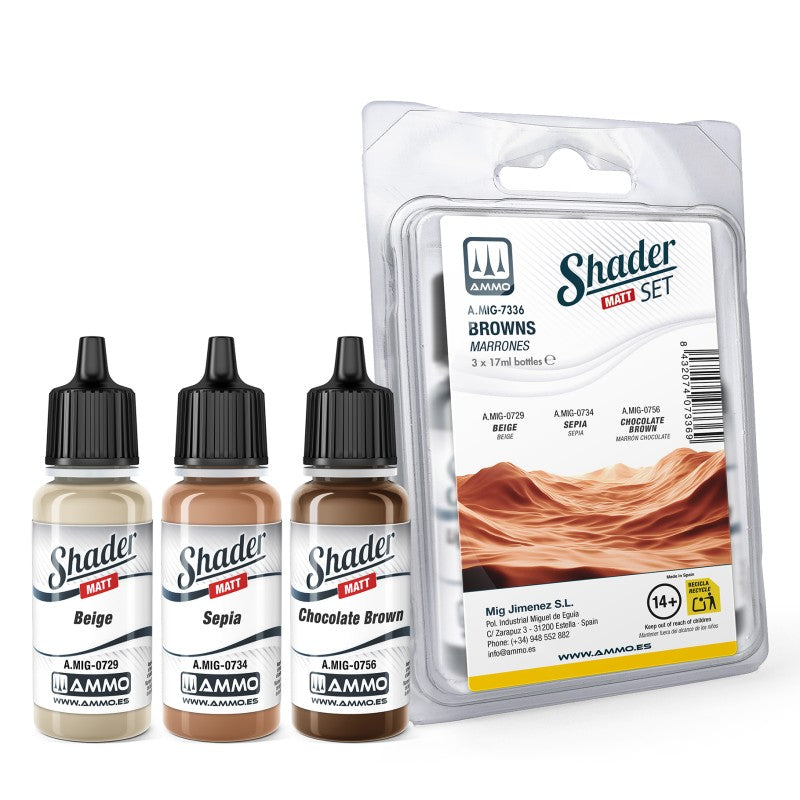 AMMO by Mig Jimenez A.MIG-7336 Matt SHADER Set Browns