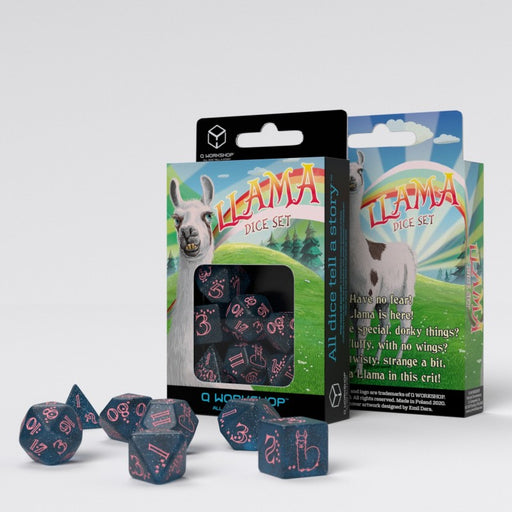 Q Workshop SLLA01 Sparkling Llama Dice Set (Glittering dark blue & pink) (9003914330349)