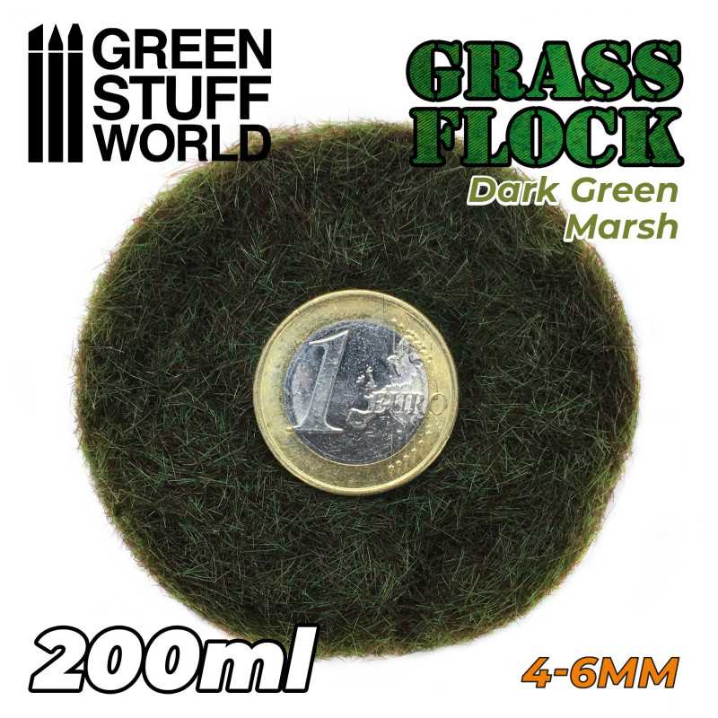 Green Stuff World 11159 Electrostatic Grass Flock DARK GREEN MARSH 4-6mm (200ml) (9080480071917)