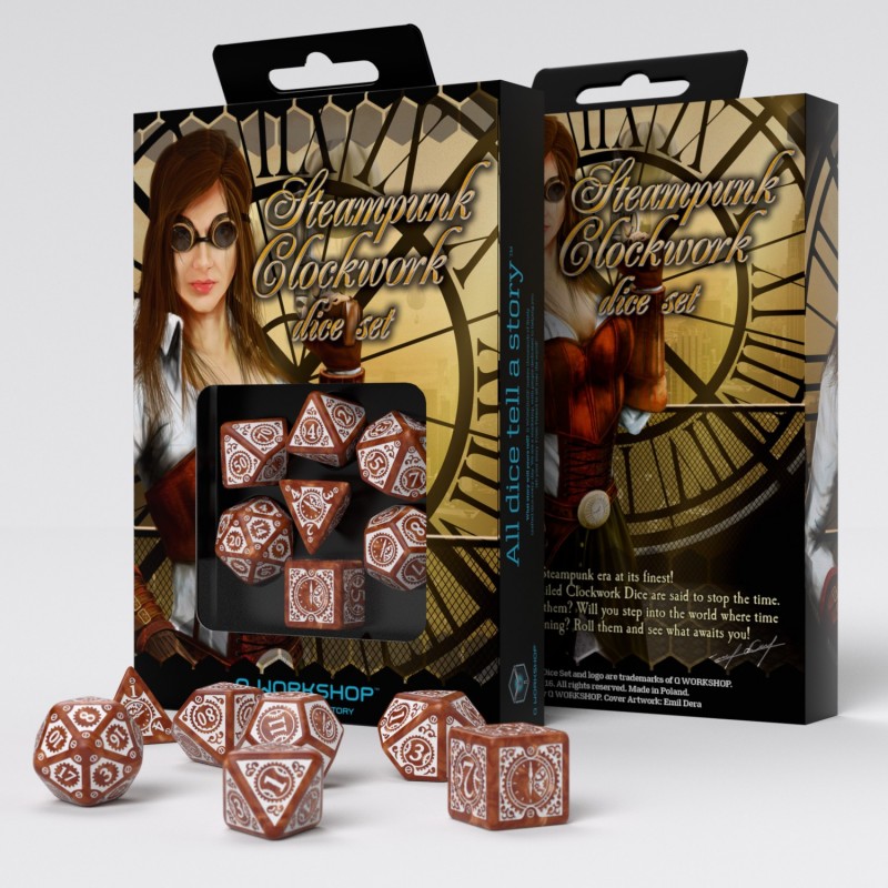 Q Workshop SSTC03 Steampunk Clockwork Caramel & White Dice Set (9003912462573)