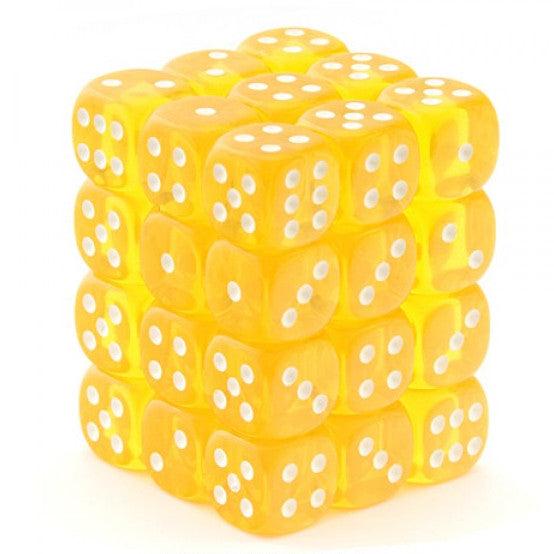 Chessex 23802 Translucent 12mm d6 Yellow/white Dice Block (36 dice) (9003712839917)