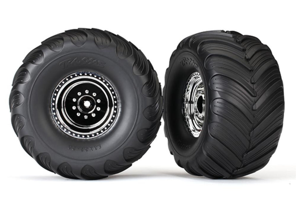 Traxxas 3665X - Chrome Wheels Terra Groove Dual Profile Tires Foam Inserts (2) (8338403295469)