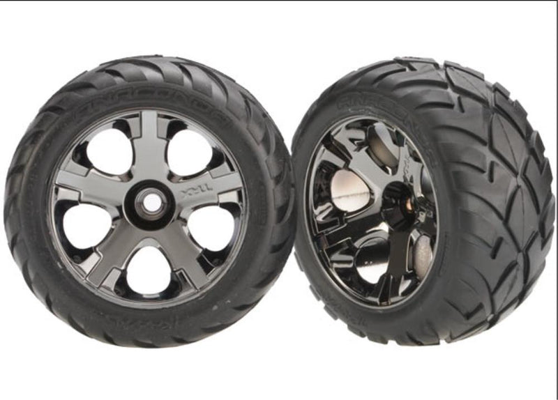 Traxxas 3777A - All-Star Black Chrome Wheels Anaconda Tires (2)