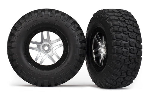 Traxxas 5877 - Tires & Wheels Glued Satin Chrome Black Beadlock Wheels Bfgoodrich (2) (2Wd Front) - Hobby City NZ