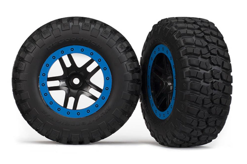 Traxxas 5885A - Sct Split-Spoke Black/Blue Beadlock Wheels Bfgoodrich Mud-Terrain Km2 Tires (2)