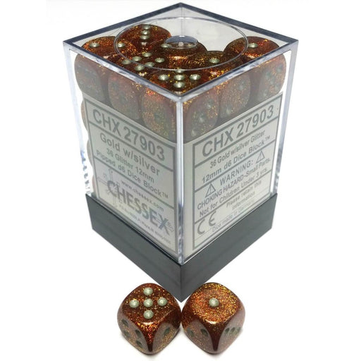 Chessex 27903 Glitter 12mm d6 Gold/silver Dice Block (36 dice) (9003740954861)