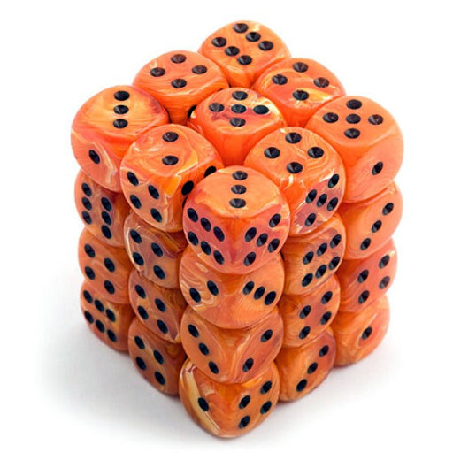 Chessex 27833 Vortex 12mm d6 Orange/black Dice Block (36 dice) (9003855479021)