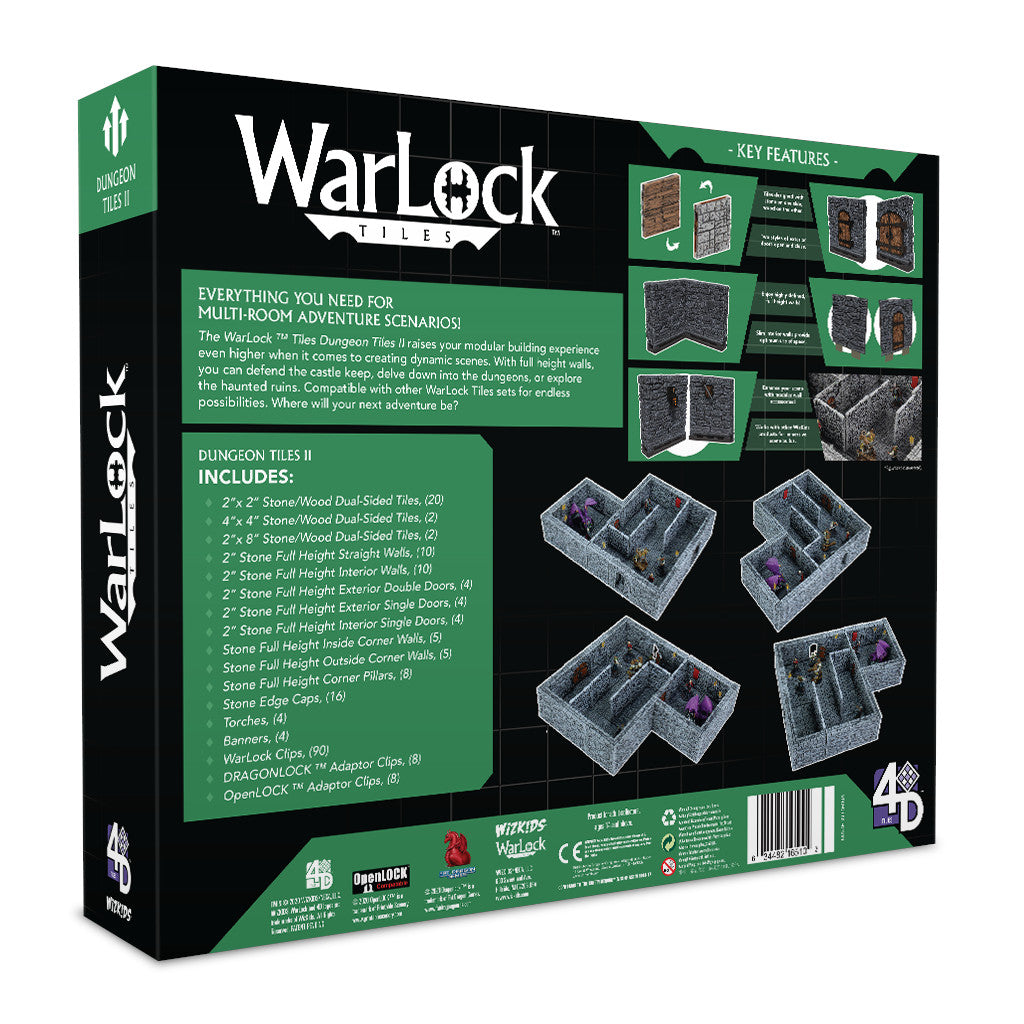 WizKids WarLock Tiles Dungeon Tiles II Full Height Stone Walls Wargaming Terrain (2)