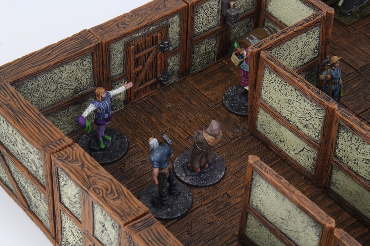WizKids WarLock Tiles Town & Village II Full Height Plaster Walls Expansion Wargaming Terrain (3)