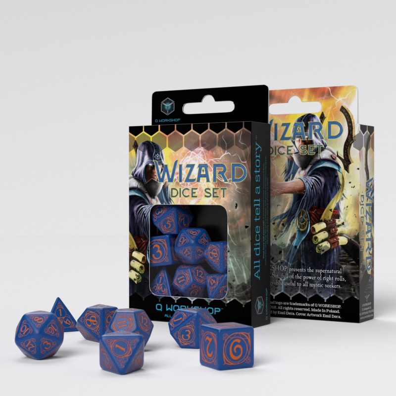 Q Workshop SWIZ01 Wizard Dark-blue & orange Dice Set (9003913543917)